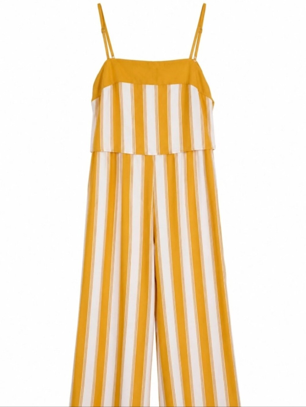 Women Yellow White Striped Wide Leg Jumpsuit Spaghetti Strap Cropped Summer M